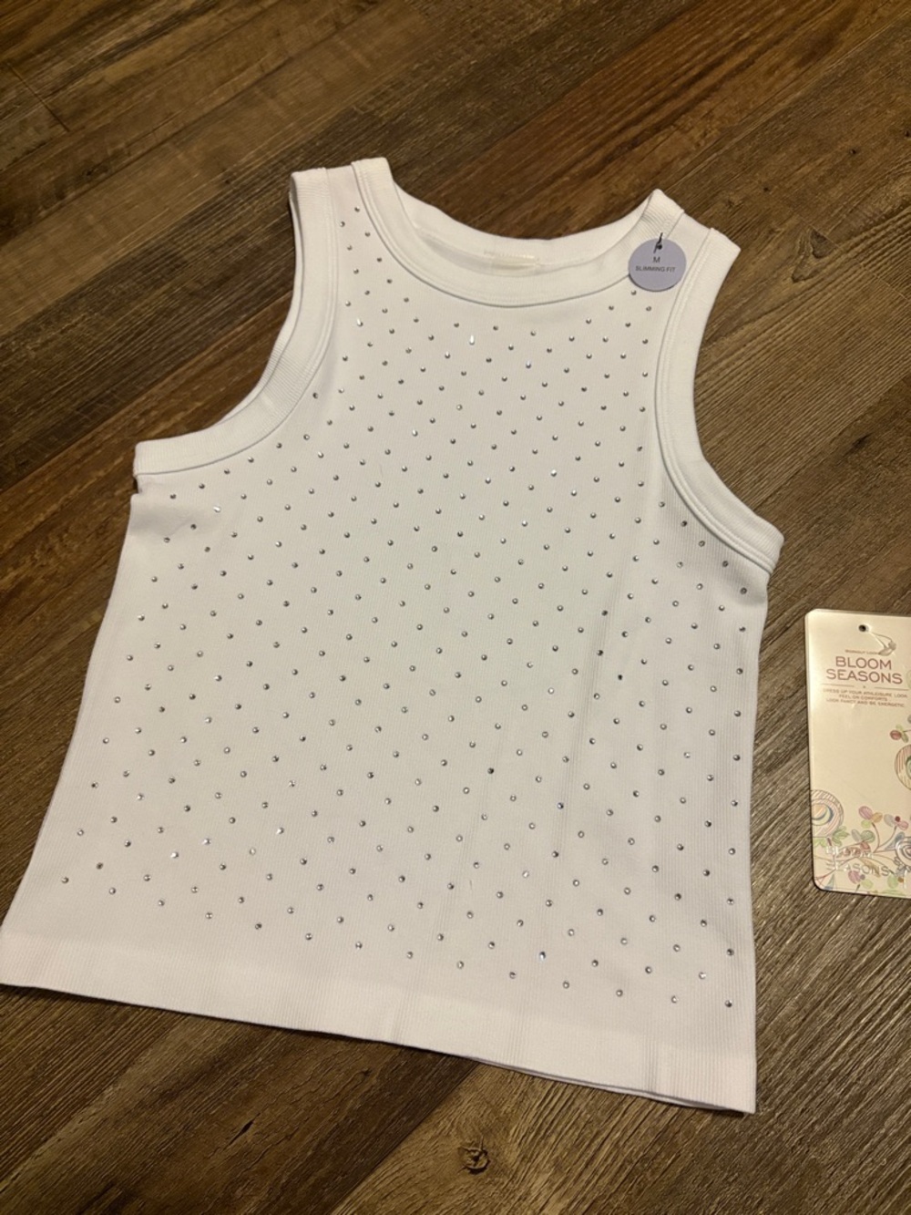 White Sleeveless Tank Top with Rhinestones